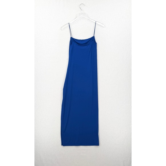 ENZA COSTA Jersey Midi Slip Dress Women XS Royal Blue Spaghetti Strap Luxury NEW - Picture 3 of 16